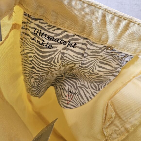 Chicos Sz 0 Womens 4 XS Platinum Denim Jeans Ultimate Fit Ankle Yellow Flaw - Picture 10 of 15